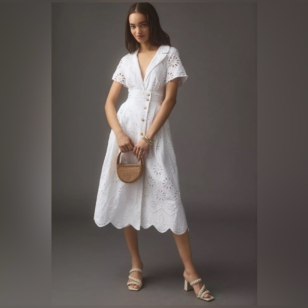 Anthropologie Eyelet Shirt Midi Dress, SMALL NWOT - Picture 3 of 10